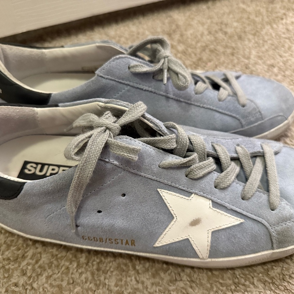 Golden Goose White and Blue Sneakers